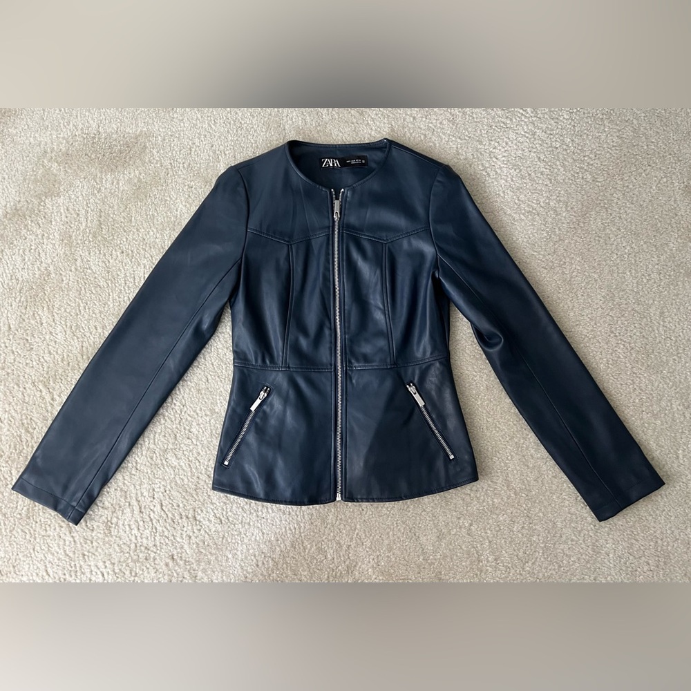 Zara Midnight Blue Leather Jacket